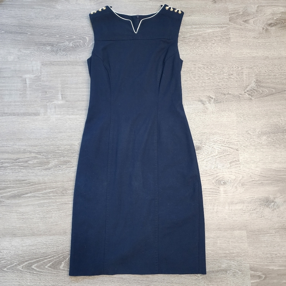LES COPAINS Navy Blue Nautical Rope Accent Sleeveless Dress 42